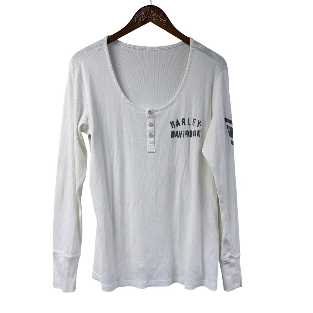 Harley Davidson Motorcycles Long Sleeve Ribbed White Shirt 1W